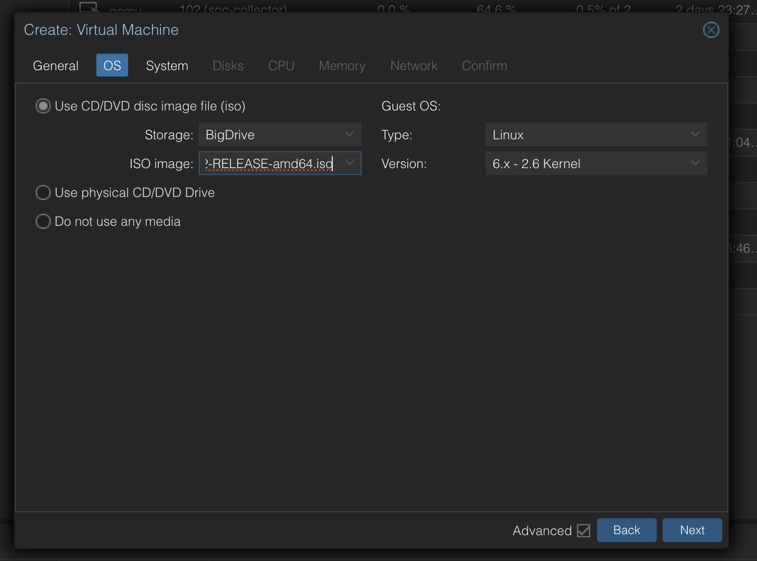 Proxmox create VM from ISO